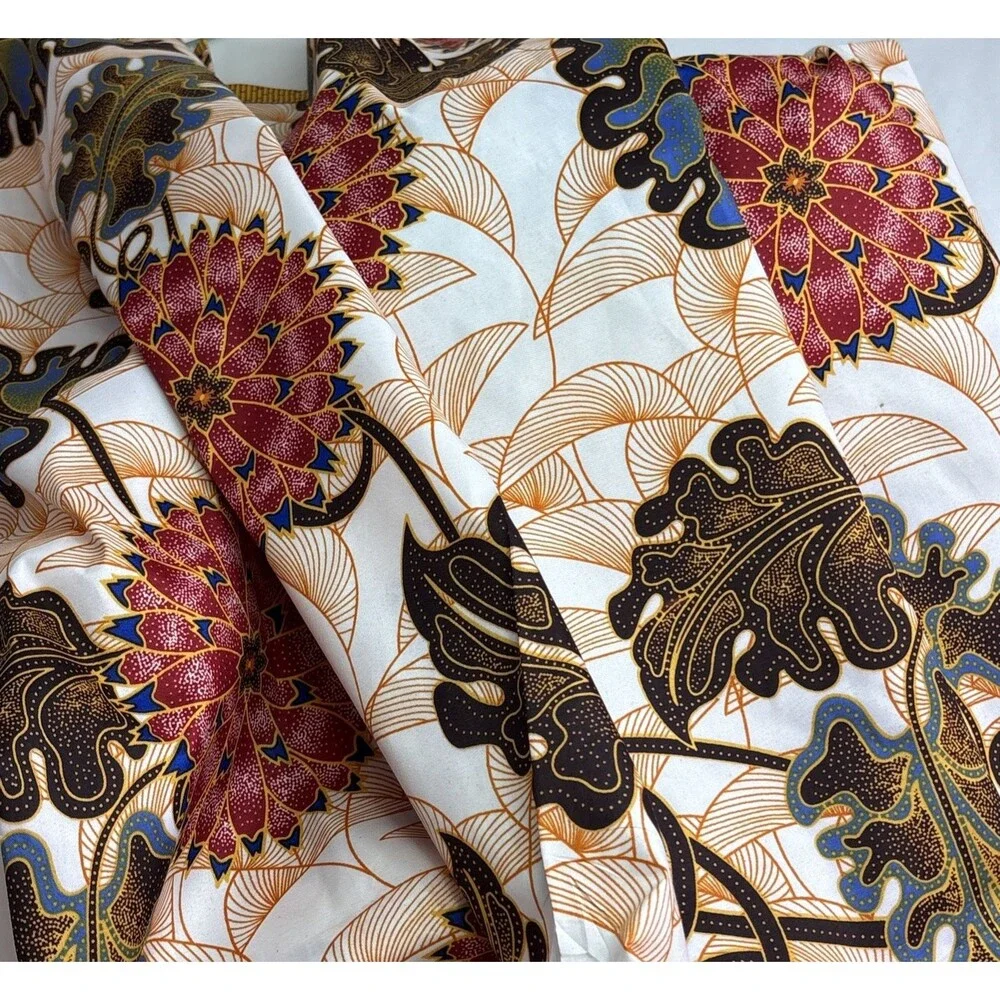 African Wax Fabric/ AA Kingdom - Green, Dark Orange, Dark  Brown Floral 46
